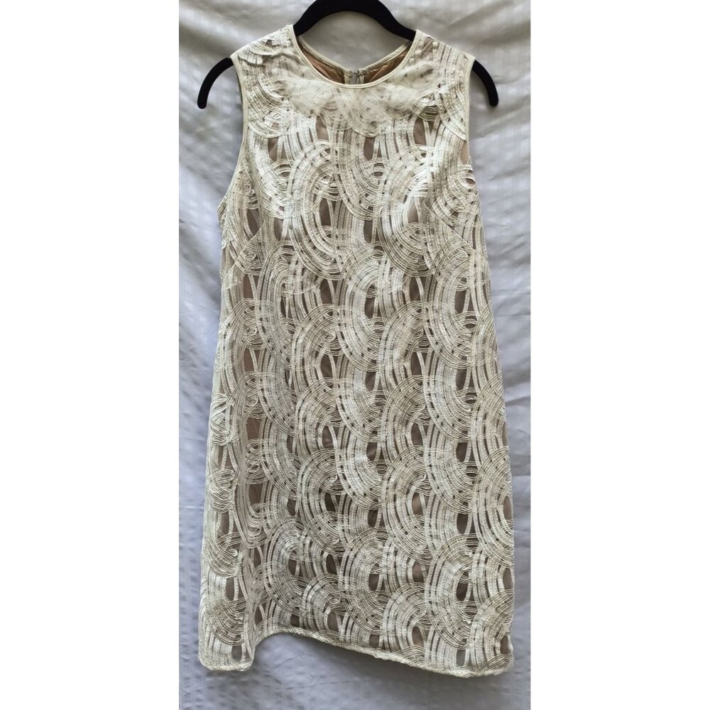 White Size 10 Adrianna Pappel Sleeveless Lace Overlay Shift Dress Nude Lining